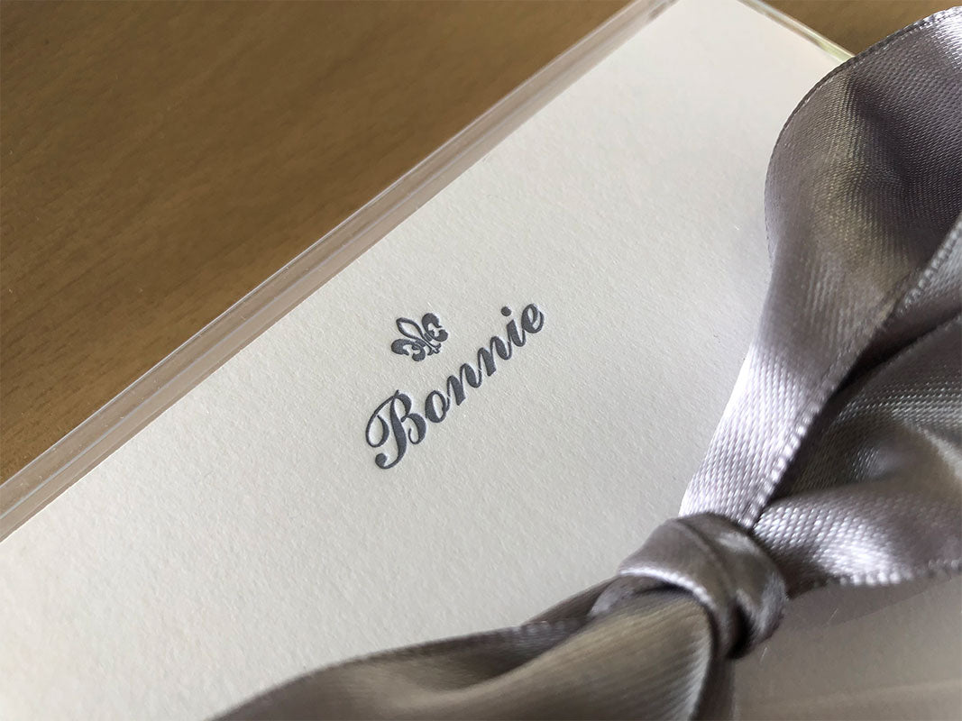 BESPOKE LETTERPRESS STATIONERY | Elegant Script Fleur De Lis