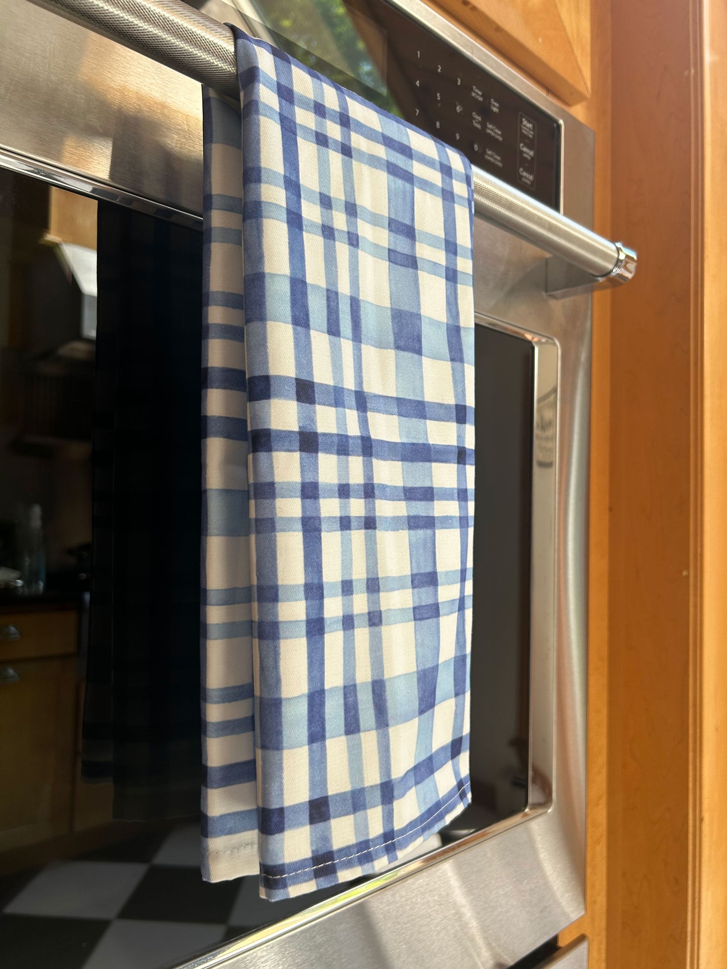TWILL TEA TOWEL in Blue Watercolor Plaid