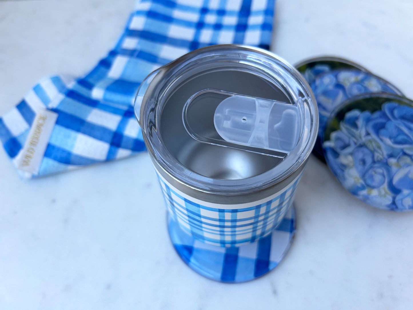 STEMLESS TUMBLER in Blue Watercolor Plaid