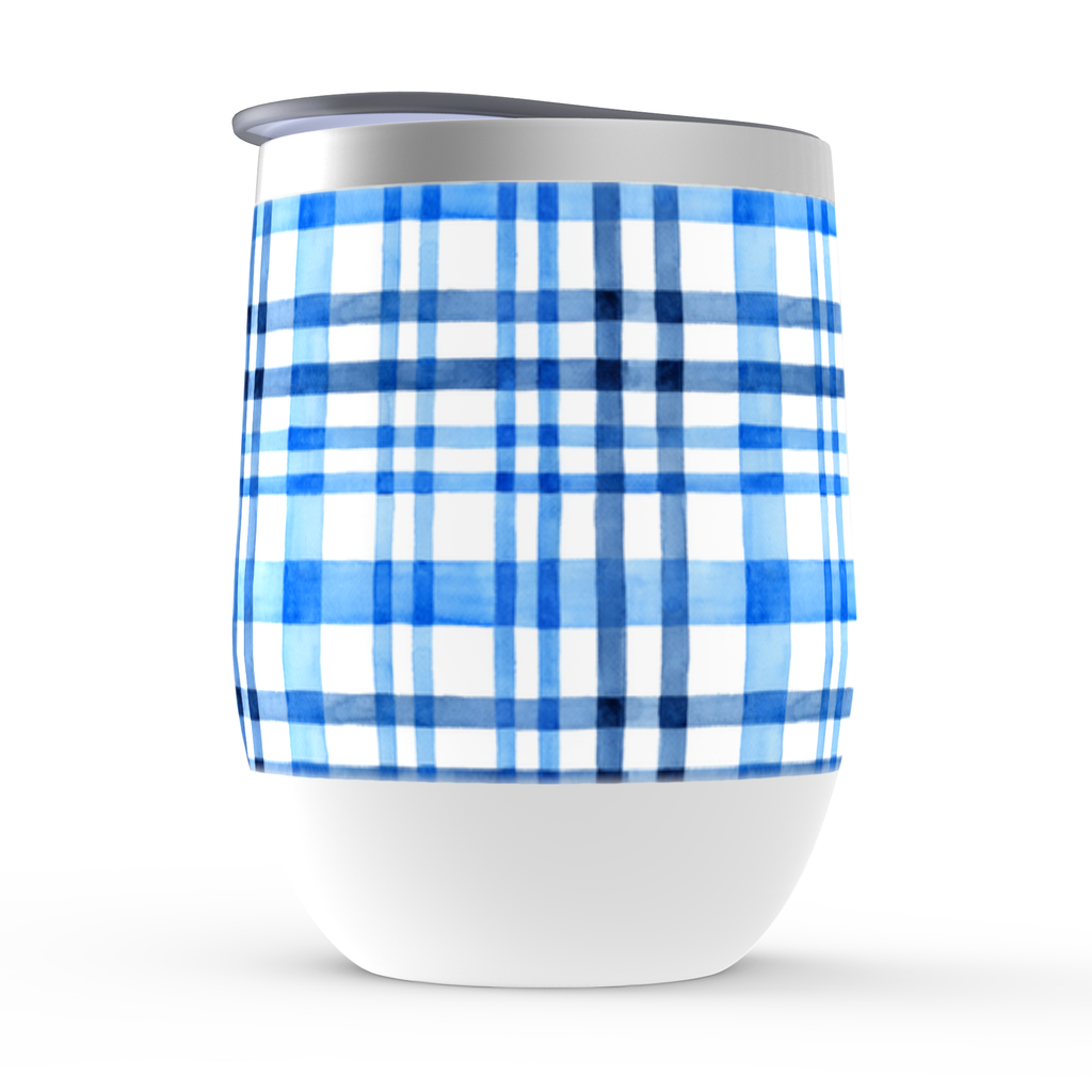 STEMLESS TUMBLER in Blue Watercolor Plaid