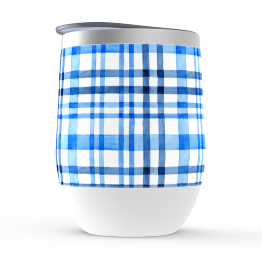 STEMLESS TUMBLER in Blue Watercolor Plaid
