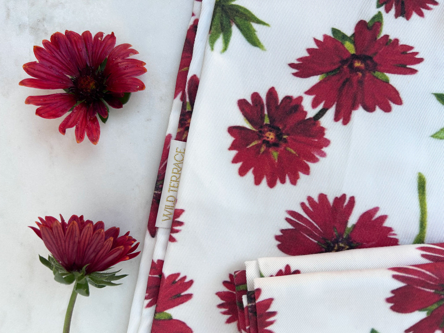 TWILL TEA TOWEL in Burgundy Blanket Flower