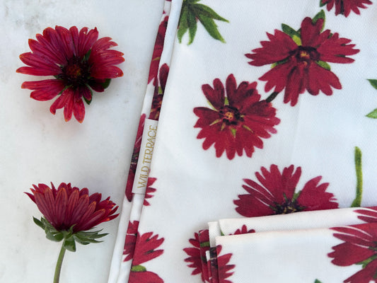 TWILL TEA TOWEL in Burgundy Blanket Flower