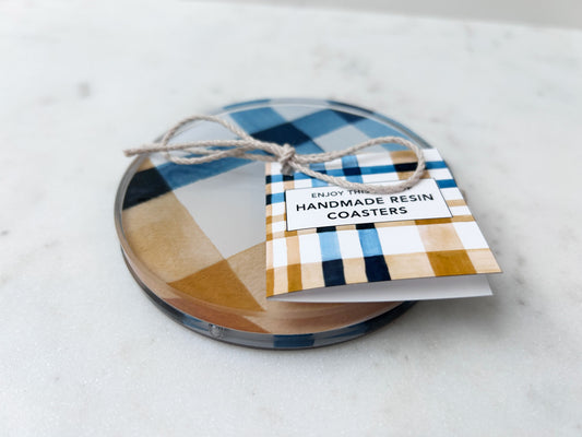 PAIR OF COASTERS in Coastal Wheat Plaid