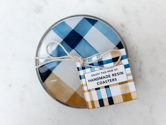 PAIR OF COASTERS in Coastal Wheat Plaid