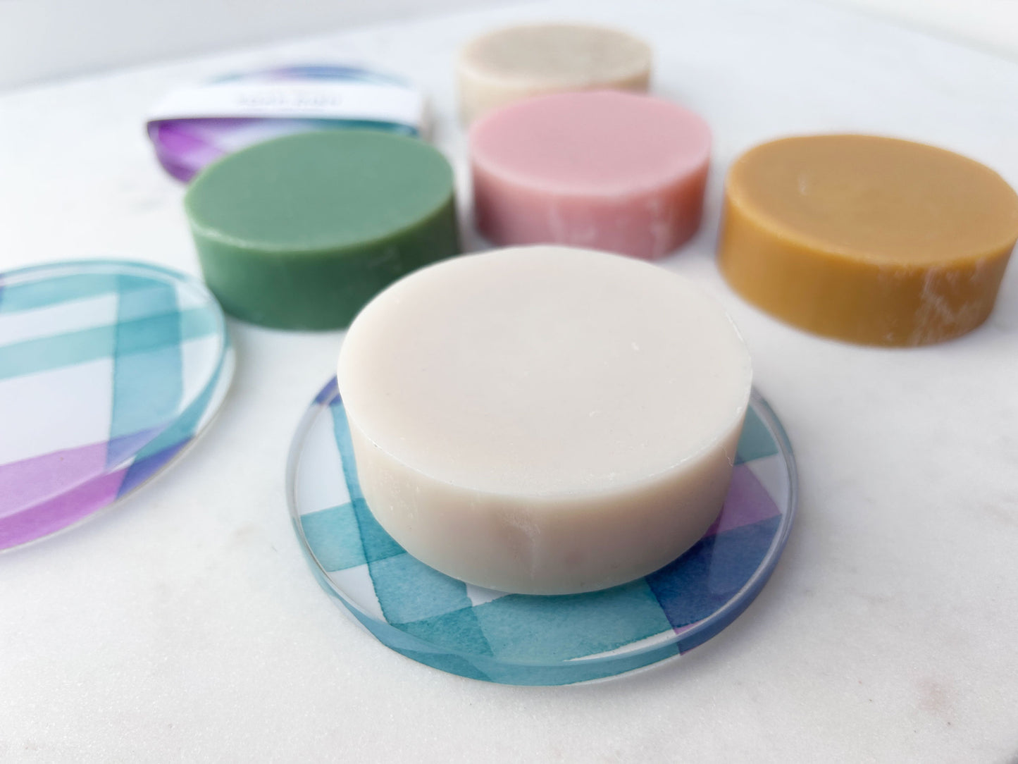SOAP COASTER in Lilac + Jade Plaid