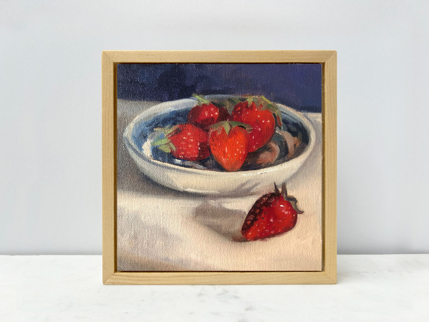 OIL PAINTING | Strawberries on Blue Willow