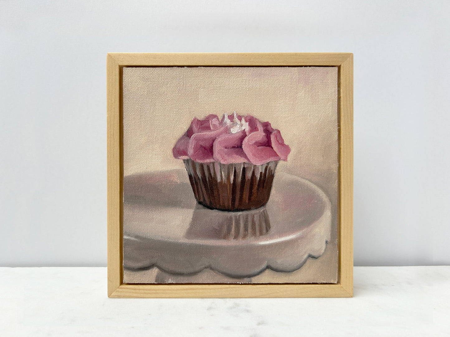OIL PAINTING | Pink Flower Cupcake