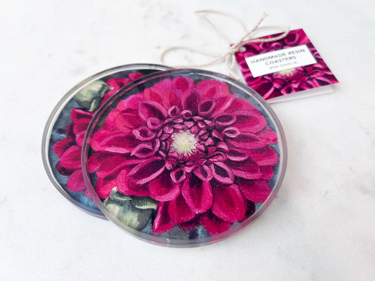 PAIR OF COASTERS in Red Dahlia