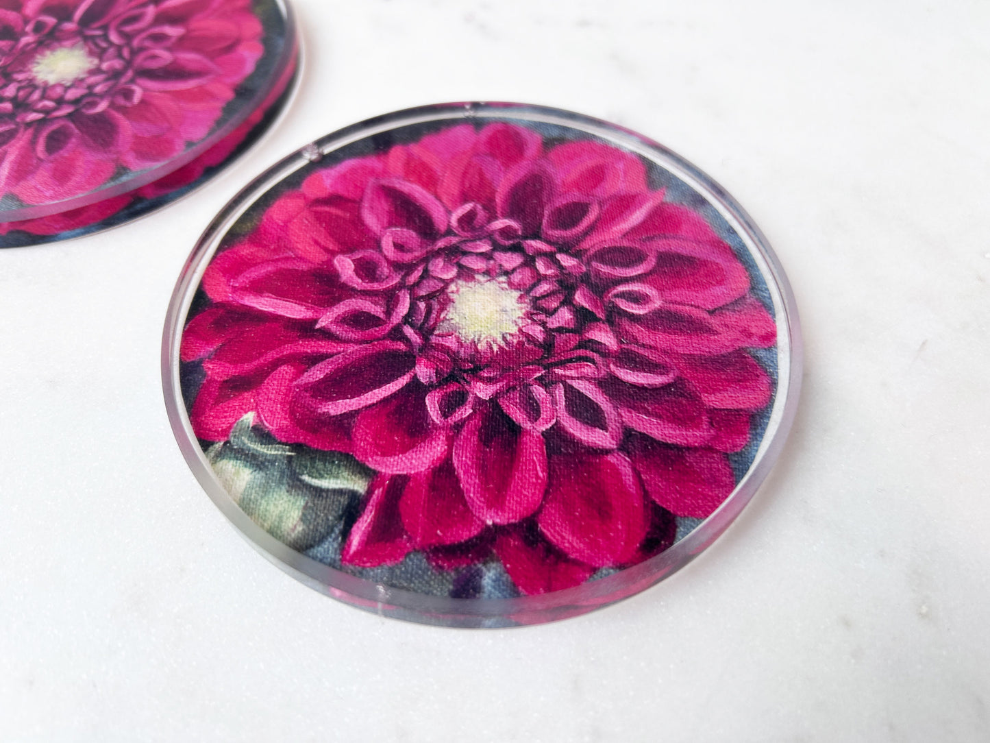PAIR OF COASTERS in Red Dahlia