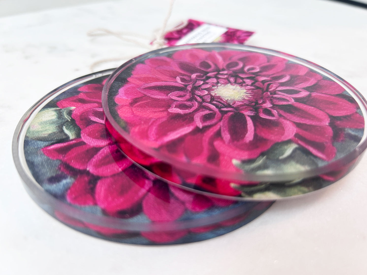 PAIR OF COASTERS in Red Dahlia