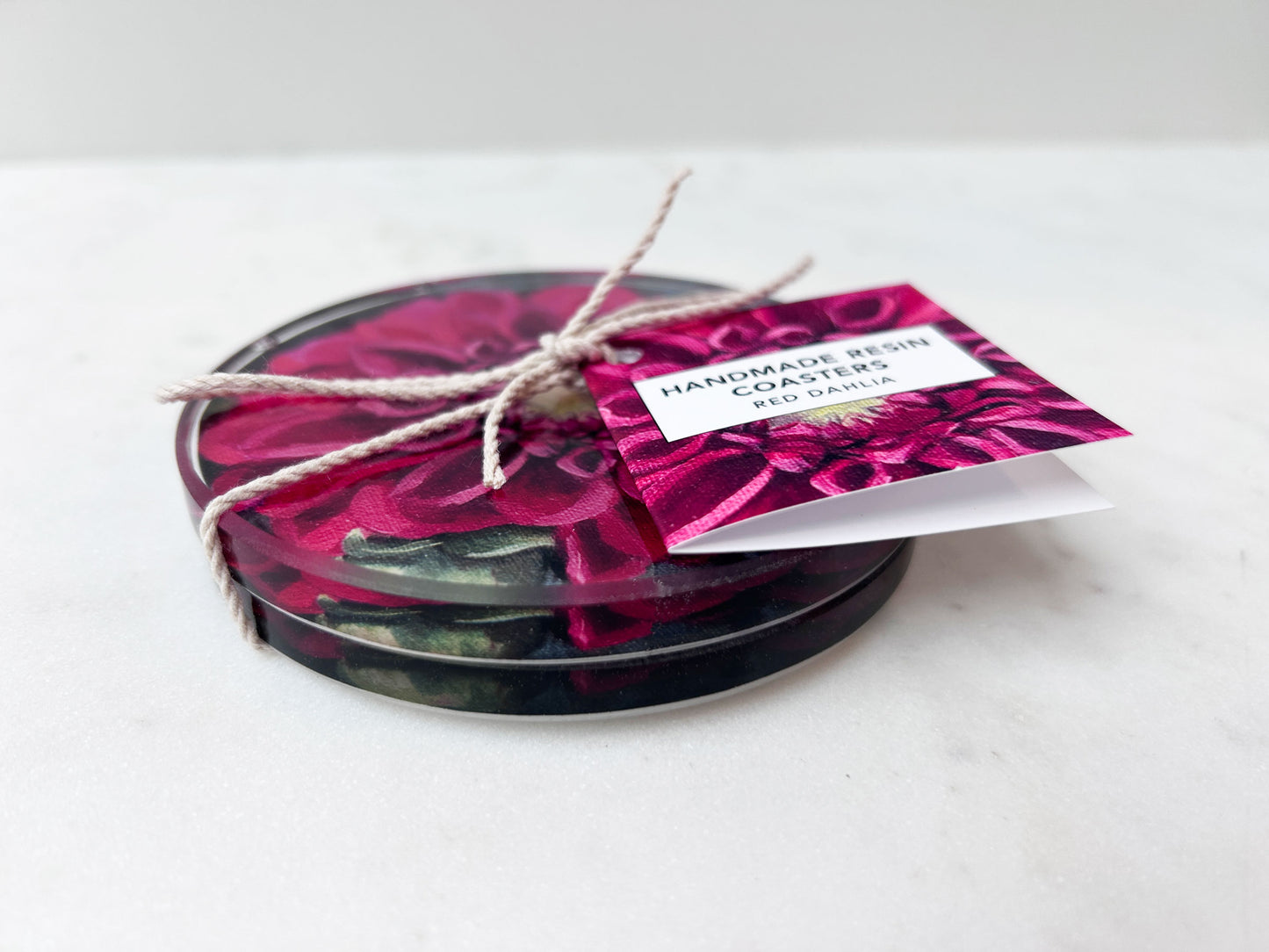 PAIR OF COASTERS in Red Dahlia