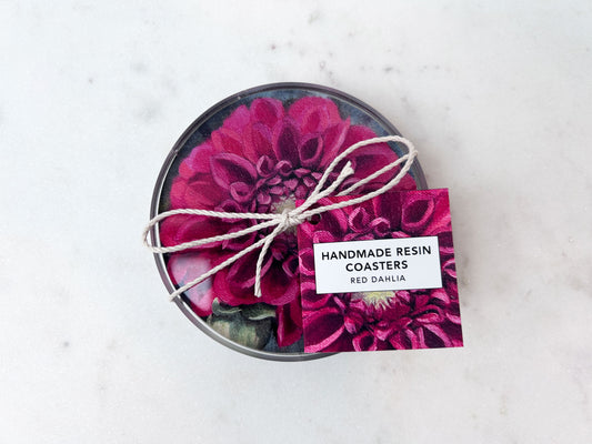 PAIR OF COASTERS in Red Dahlia
