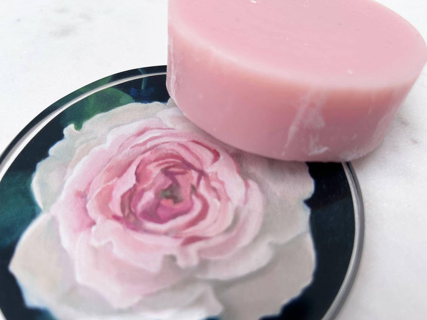 SOAP COASTER in Rose 'James Galway'