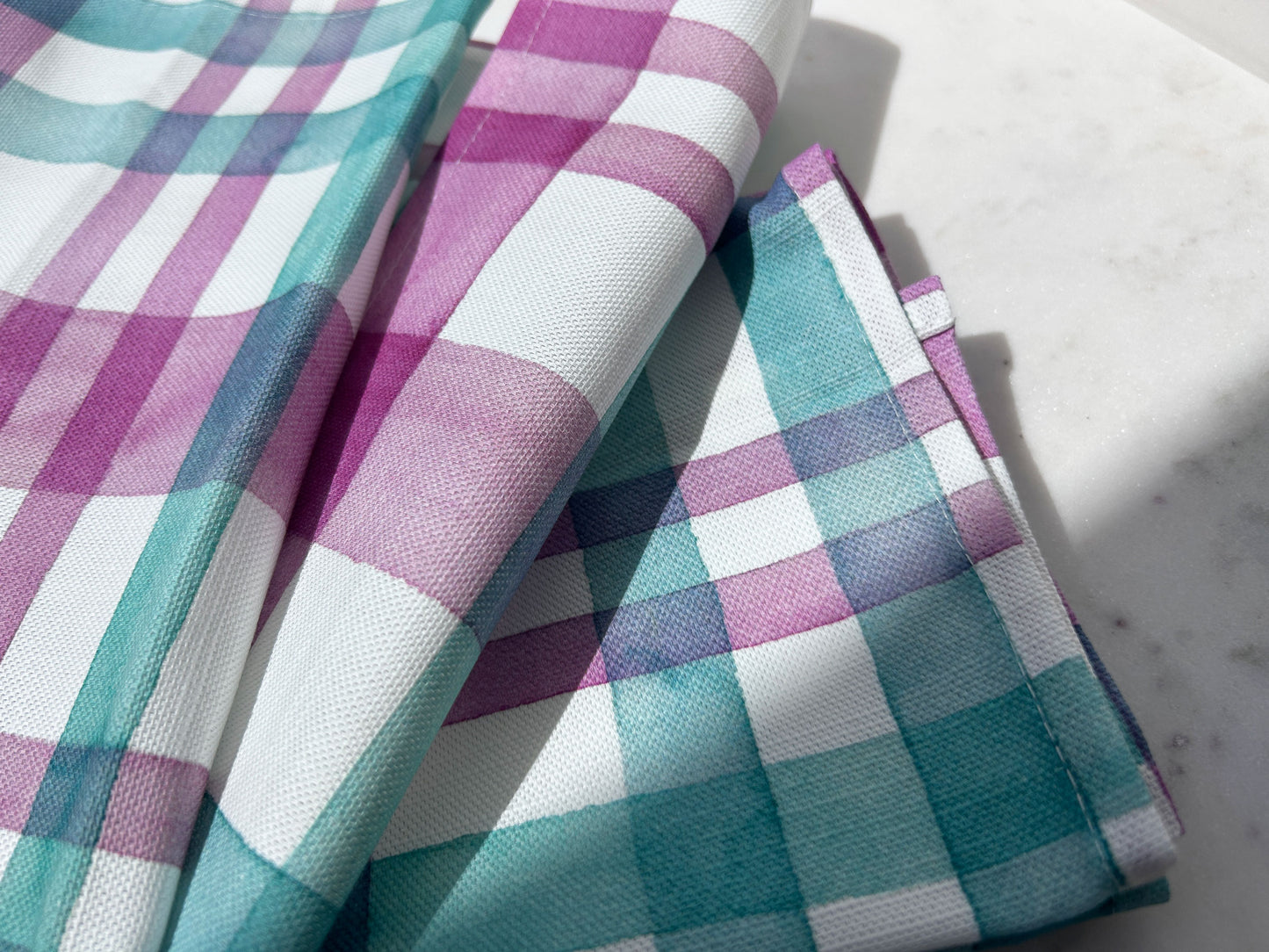 TEA TOWEL in Lilac + Jade Plaid