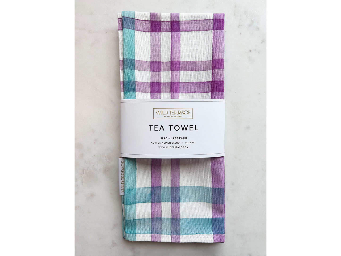 TEA TOWEL in Lilac + Jade Plaid