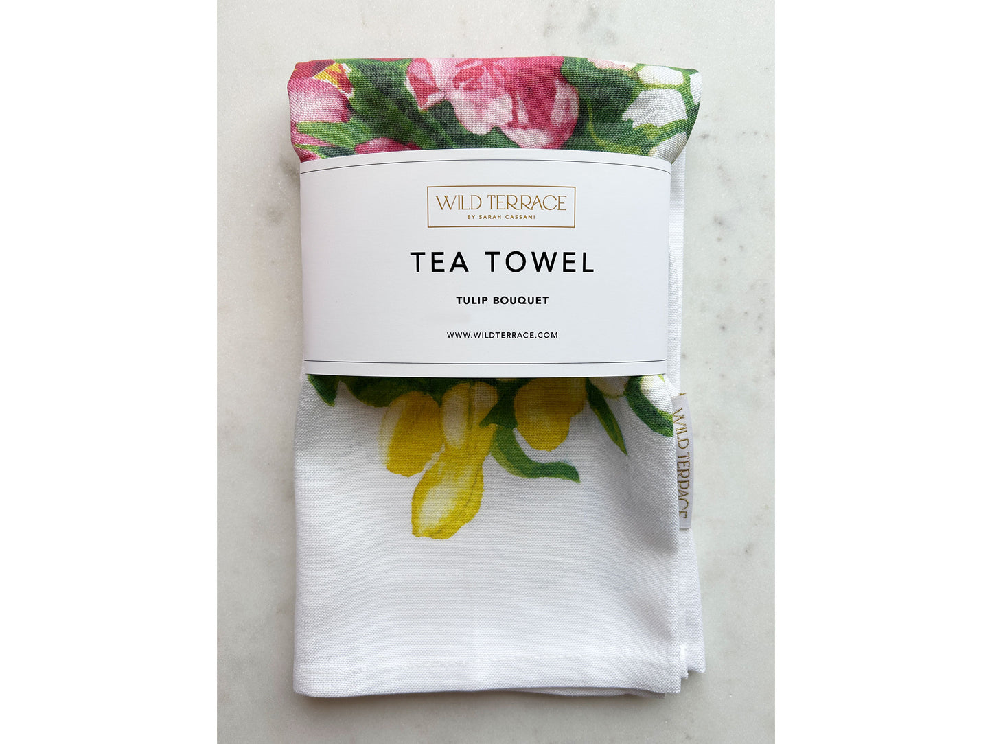 WHITE SPACE TEA TOWEL in Tulip Bouquet
