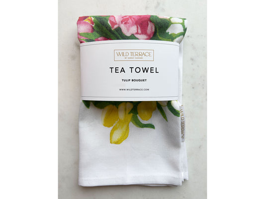 WHITE SPACE TEA TOWEL in Tulip Bouquet
