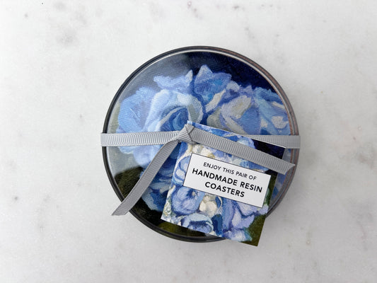 PAIR OF COASTERS in Blue Hydrangea