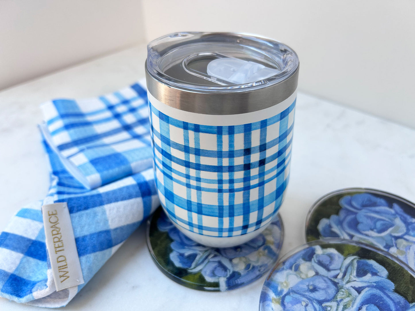 Blue Watercolor Plaid Tumbler