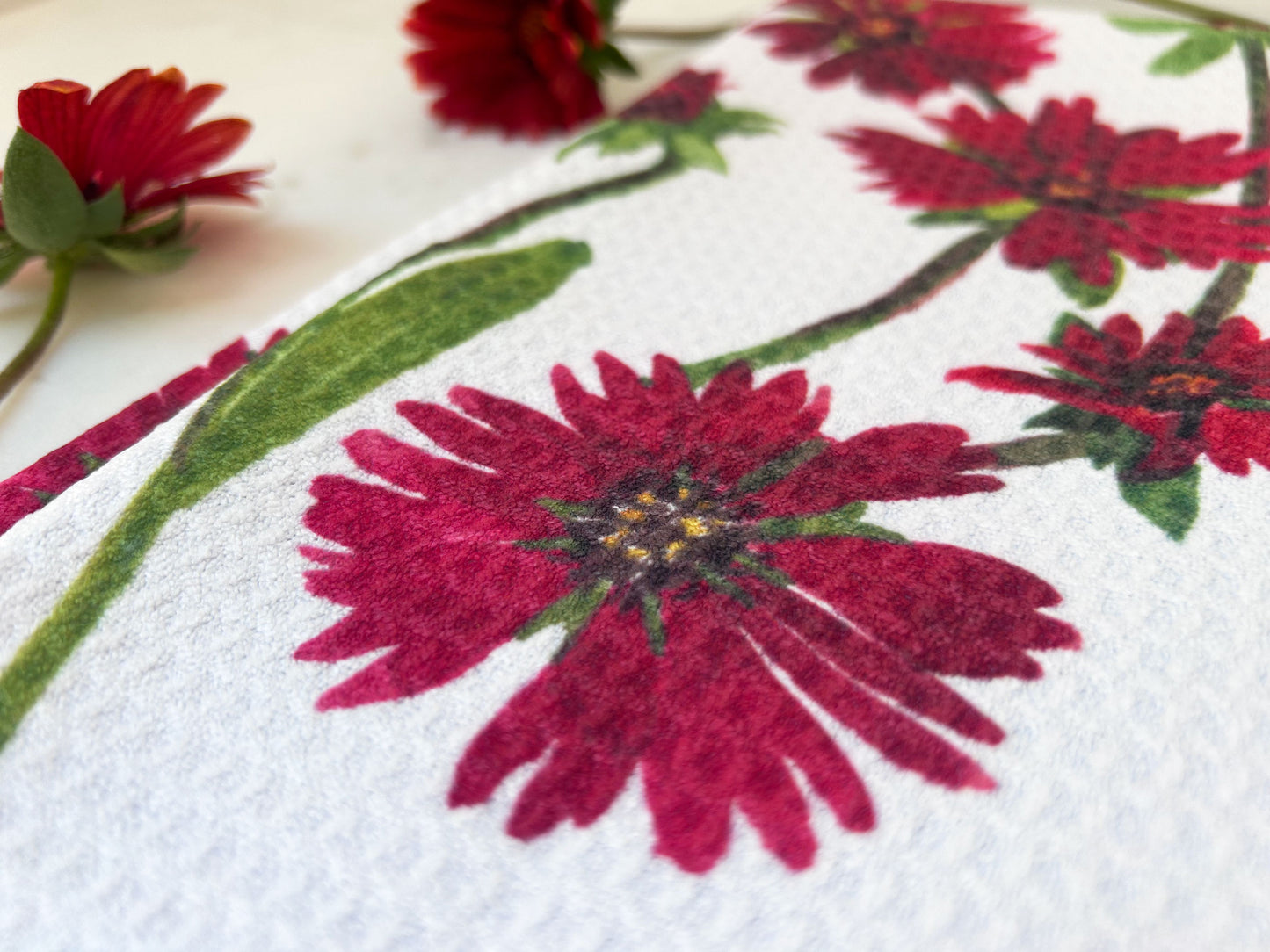 Burgundy Blanket Flower Dish Towel