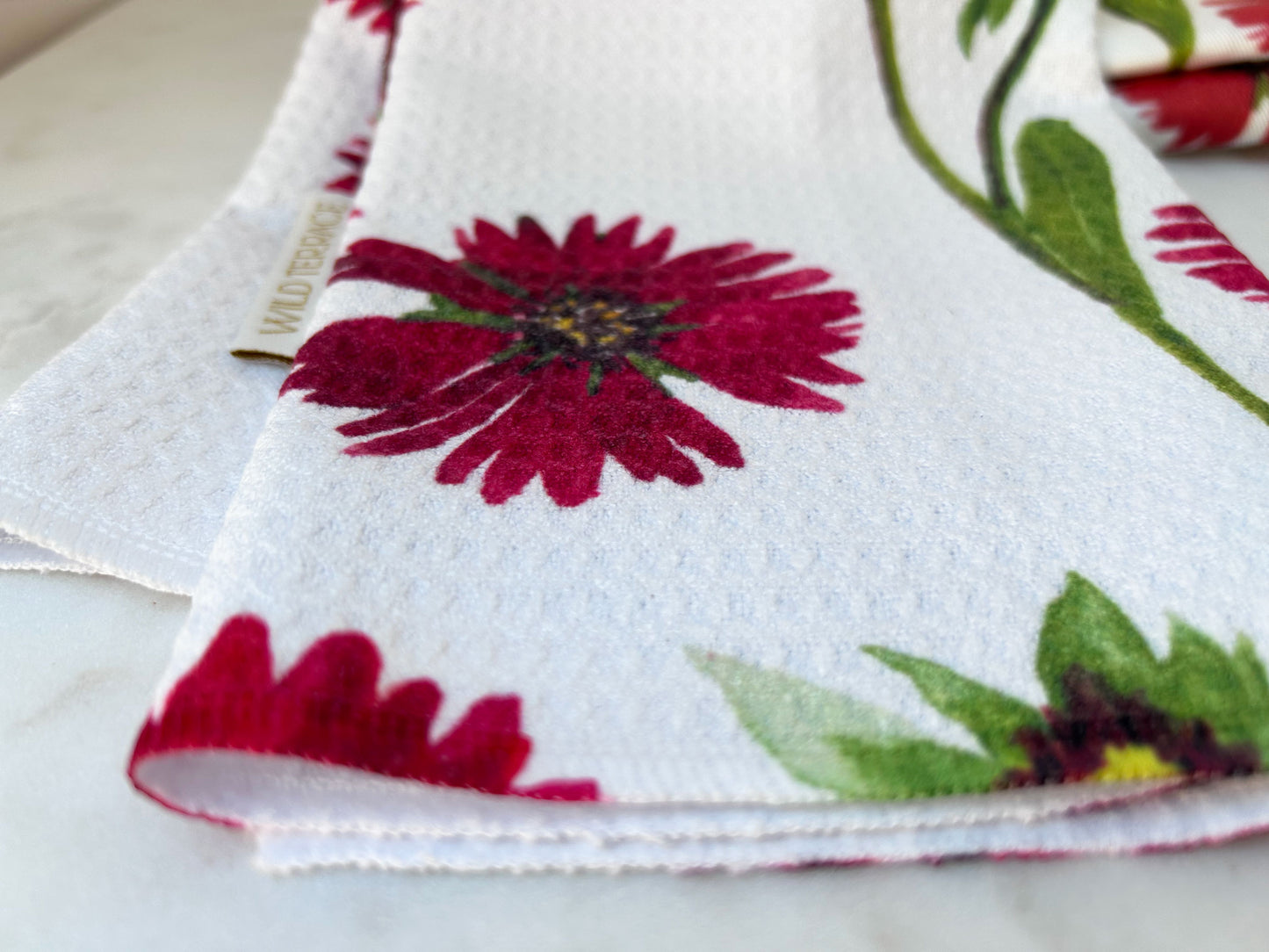 Burgundy Blanket Flower Dish Towel