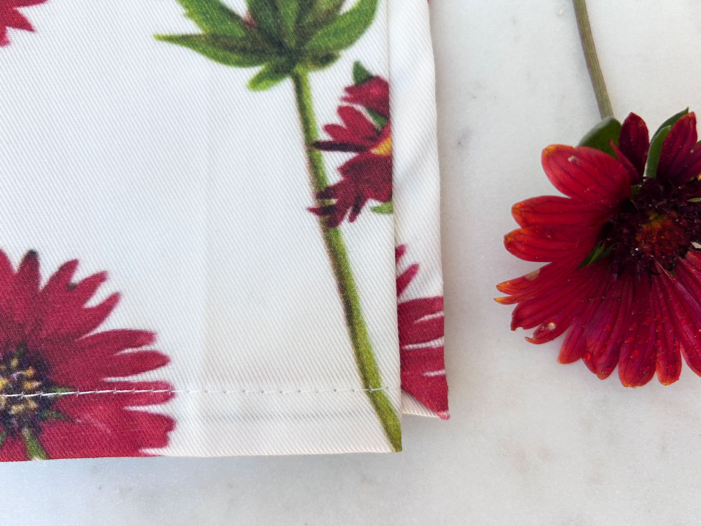 Burgundy Blanket Flower Luxe Twill Tea Towel