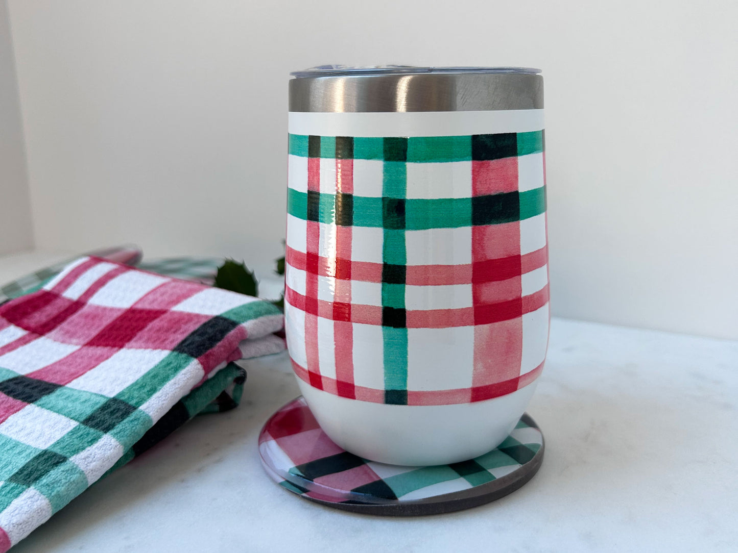 Holiday Watercolor Plaid Tumbler