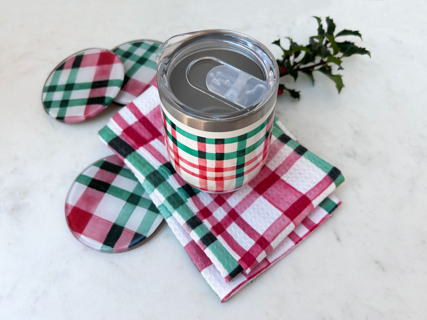 Holiday Watercolor Plaid Tumbler