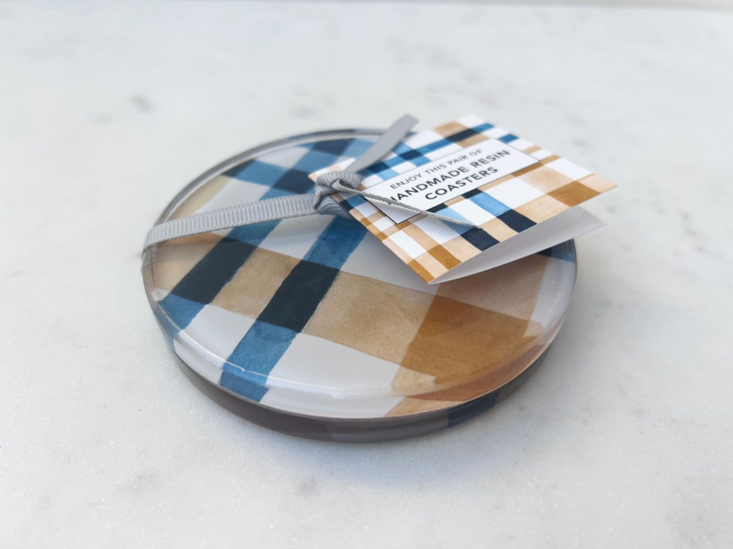 Coastal Wheat Watercolor Plaid Coaster