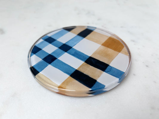 Coastal Wheat Watercolor Plaid Coaster