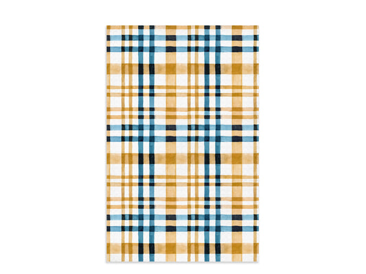 Coastal Wheat Watercolor Plaid Dish Towel