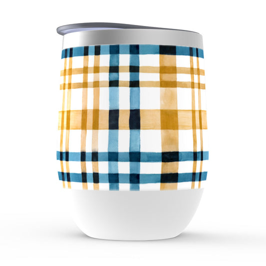 Coastal Wheat Watercolor Plaid Tumbler