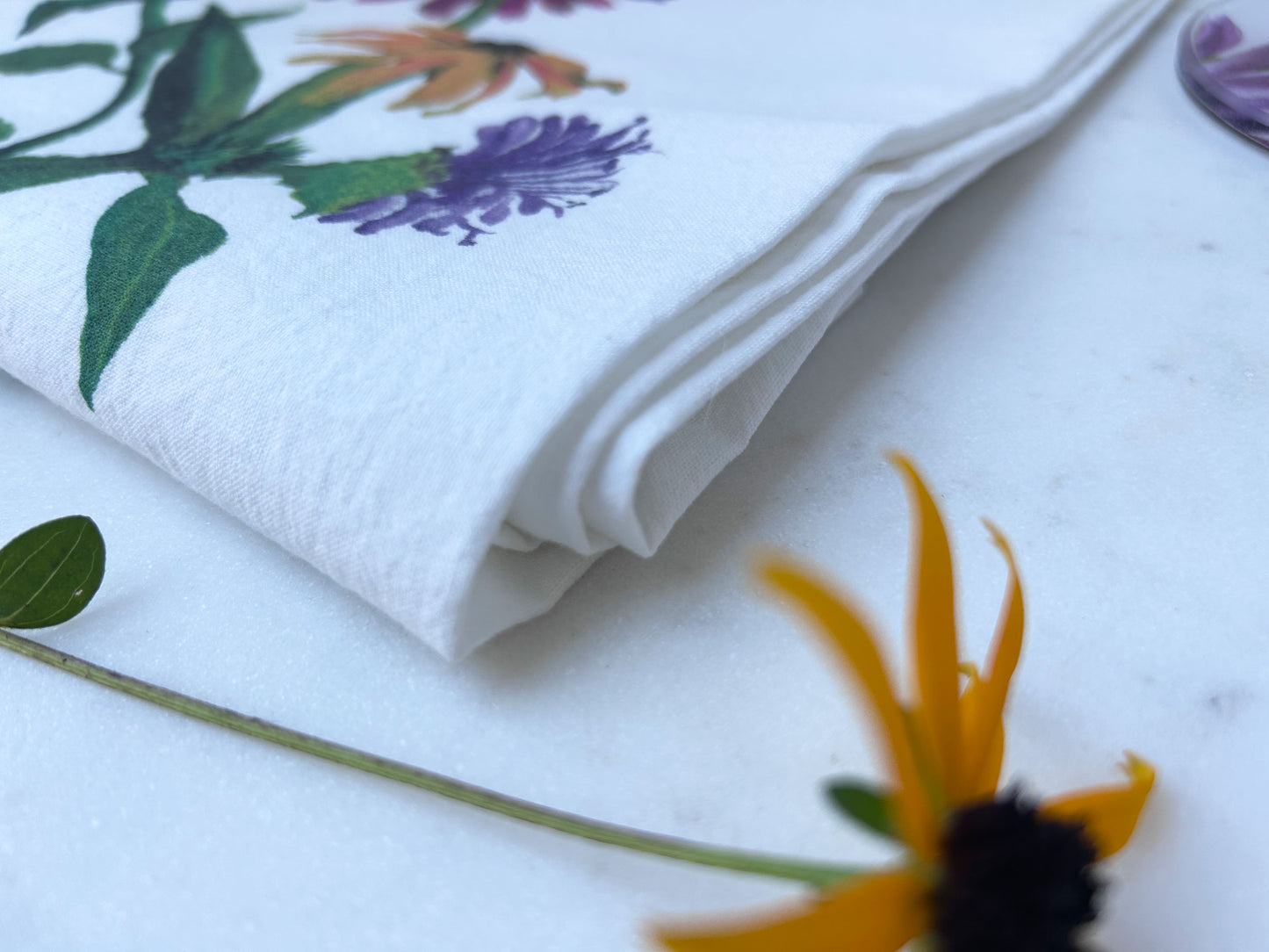 Coneflower, Rudbeckia, Bee Balm Flour Sack Tea Towel