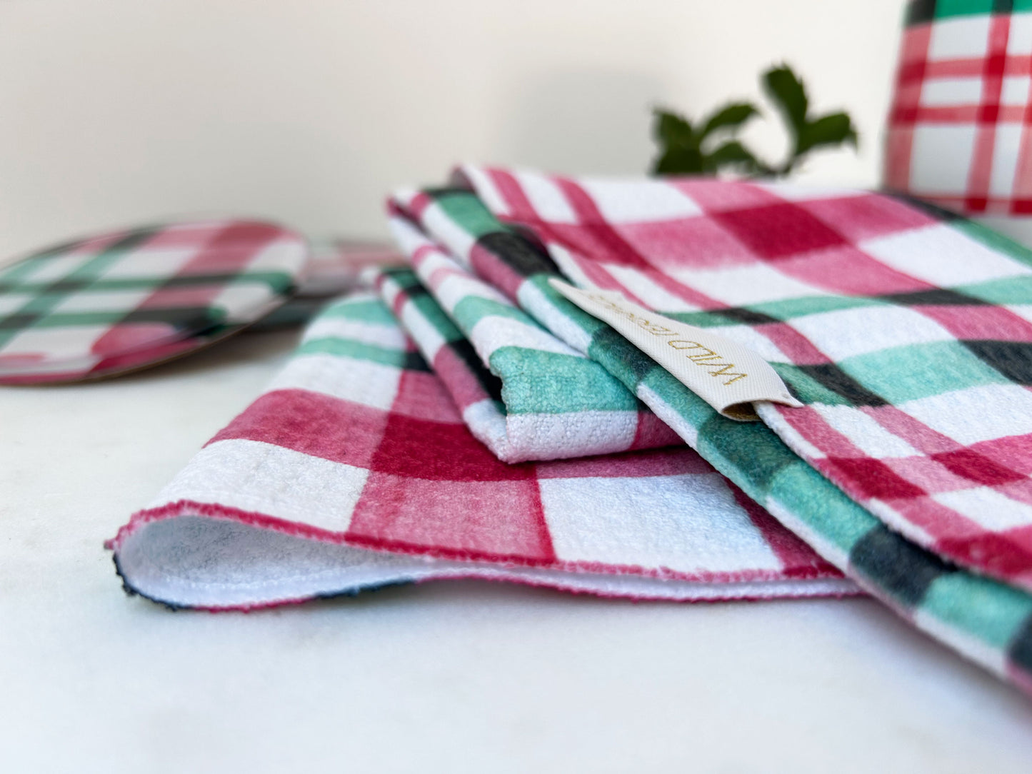 Holiday Watercolor Plaid Dish Towel