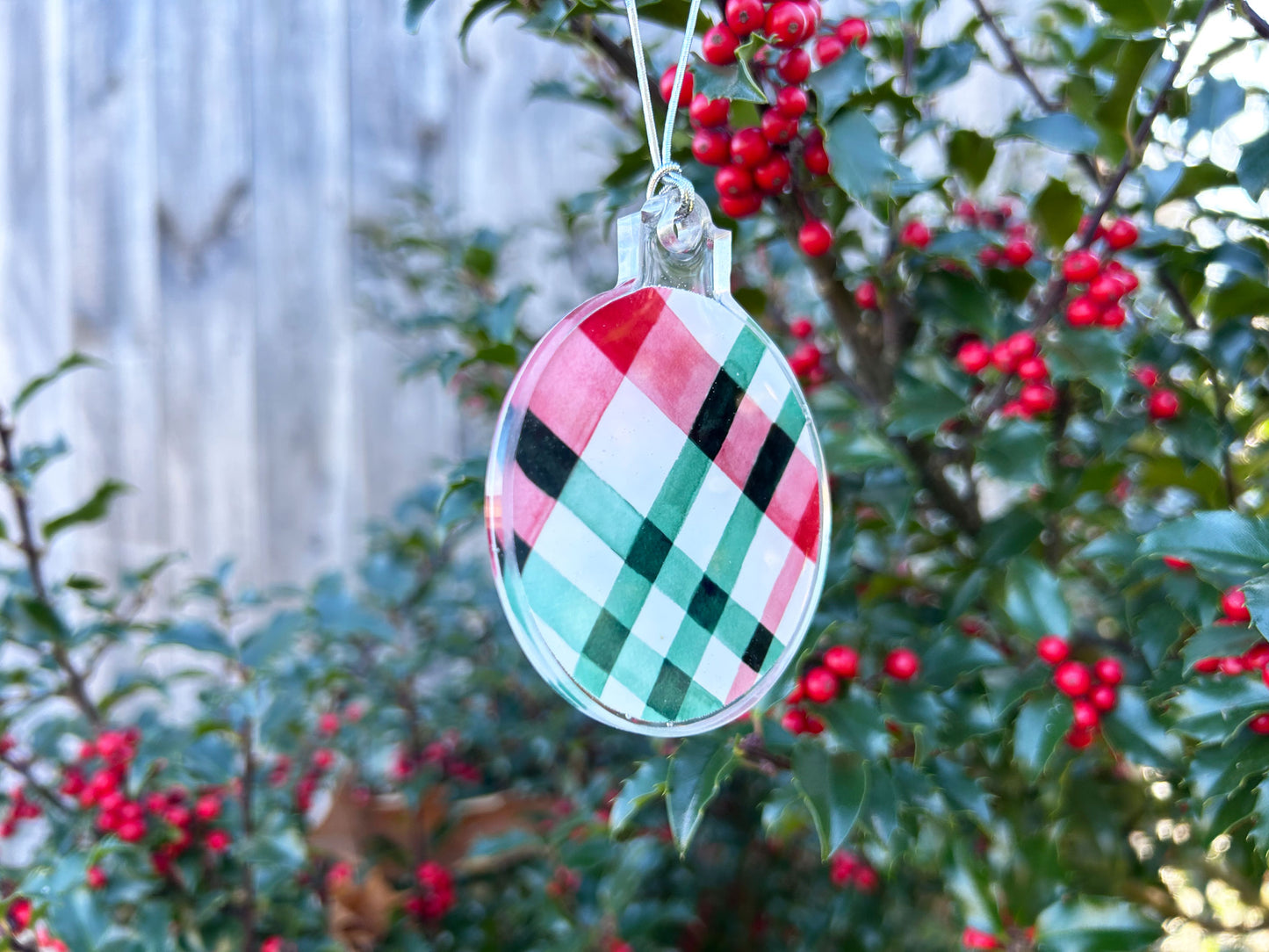 Holiday Watercolor Plaid Ornament