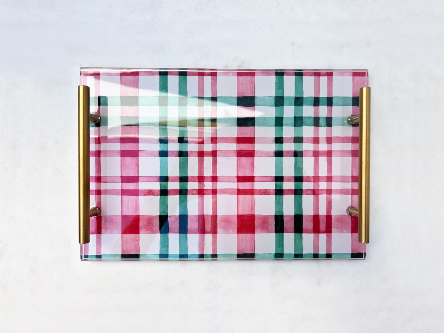 Holiday Watercolor Plaid Tray