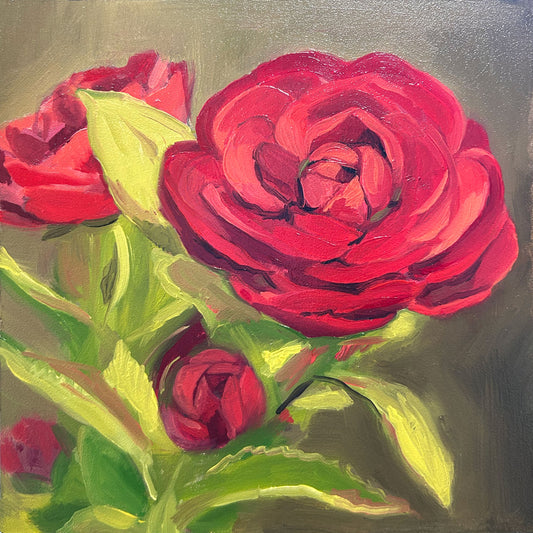 Red Ranunculus | framed oil painting
