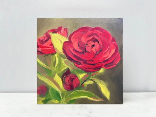 Red Ranunculus | framed oil painting