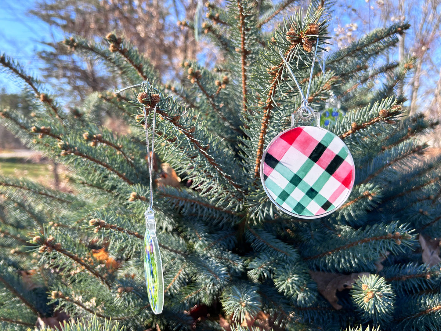 Holiday Watercolor Plaid Ornament